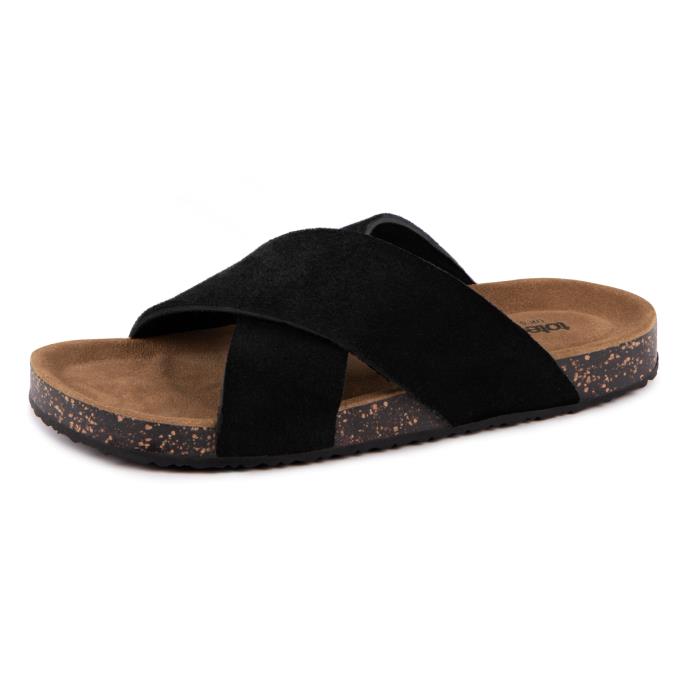 totes® Ladies Suede Cross Strap Sandal Black Extra Image 1